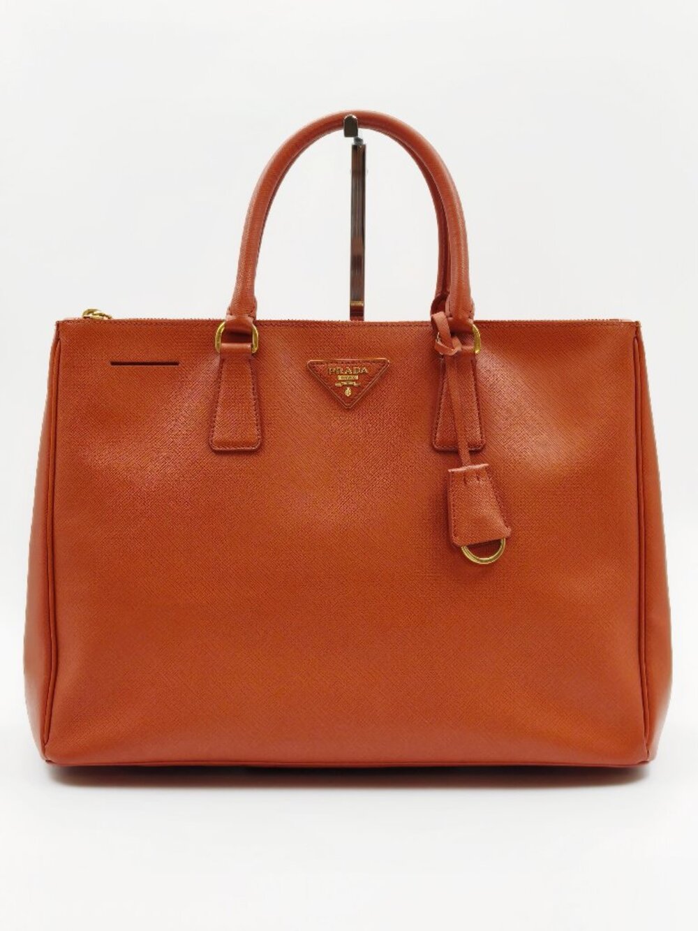Prada Saffiano Lux Large Tote Bag Orange Leather Top Handle Handbag